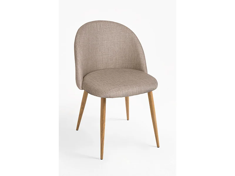 Lot de 2 chaises Kazon - Tissu élégant et pieds métal effet bois clair-Couleur Beige clair