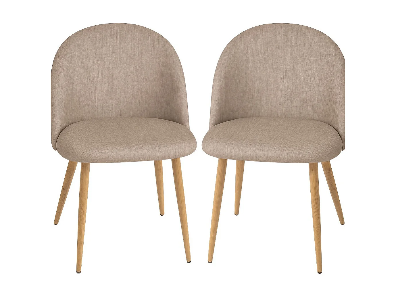 Lot de 2 chaises Kazon - Tissu élégant et pieds métal effet bois clair-Couleur Beige clair