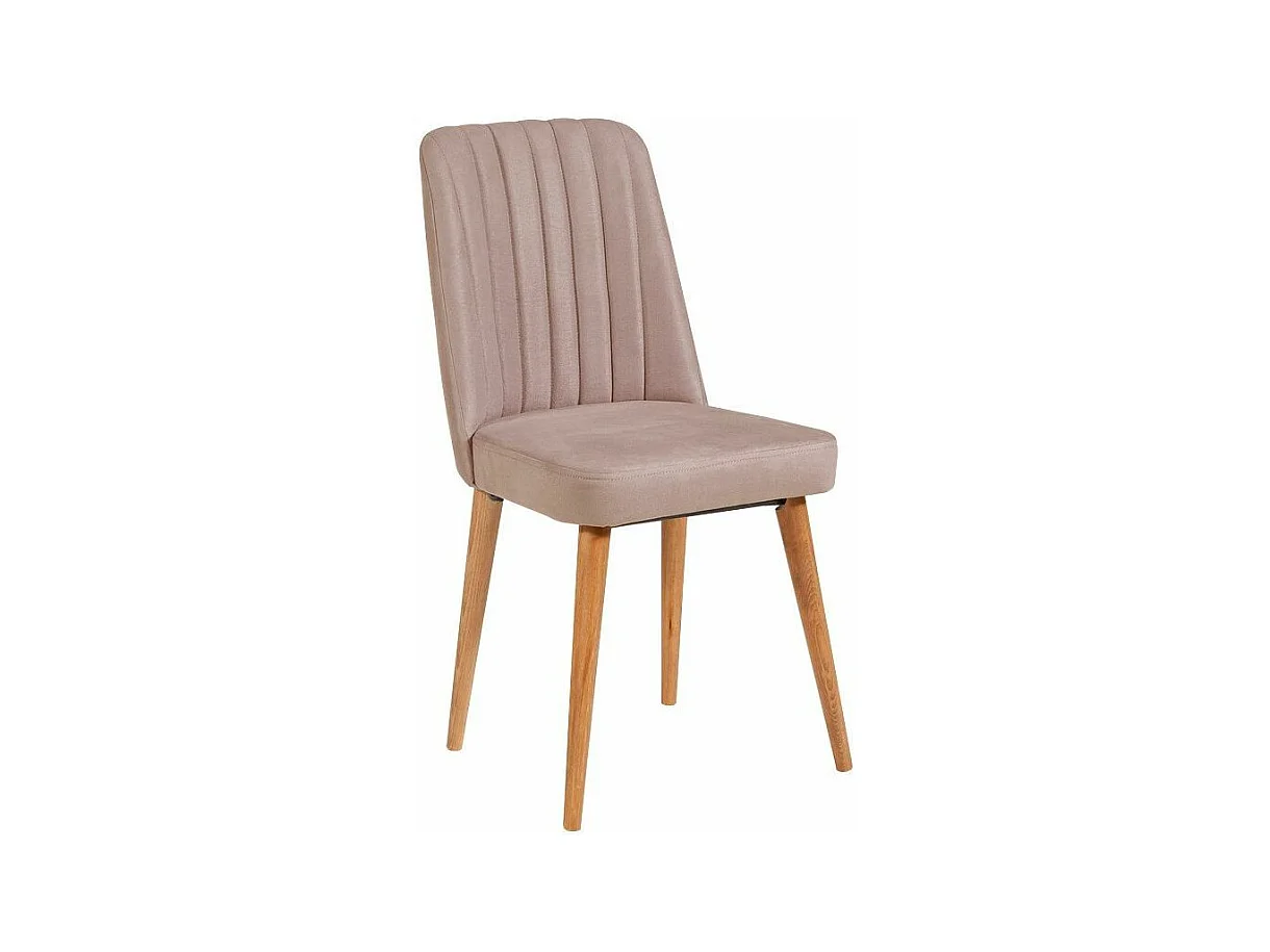 Chaise de salle à manger tissu rose pale et bois de pin naturel Mareva