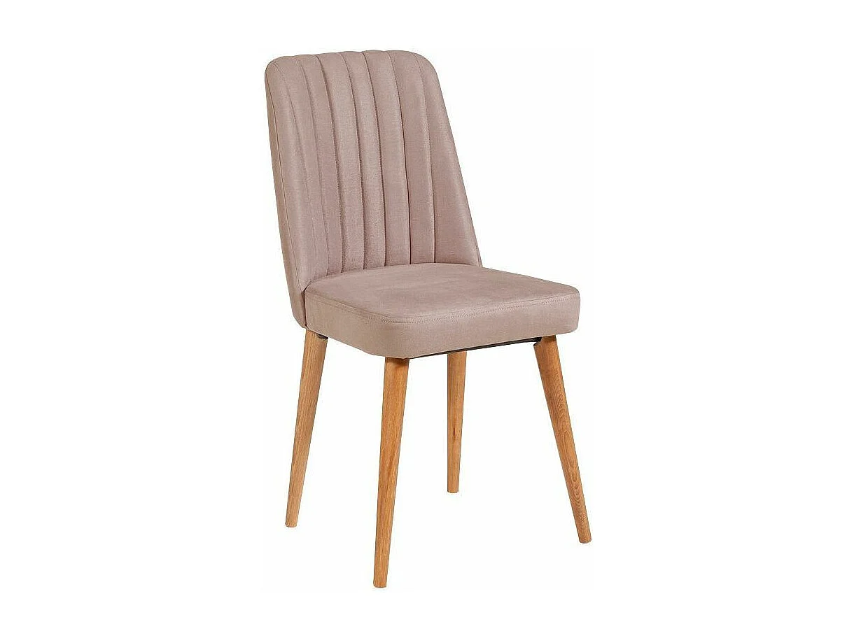 Chaise de salle à manger tissu rose pale et bois de pin naturel Mareva