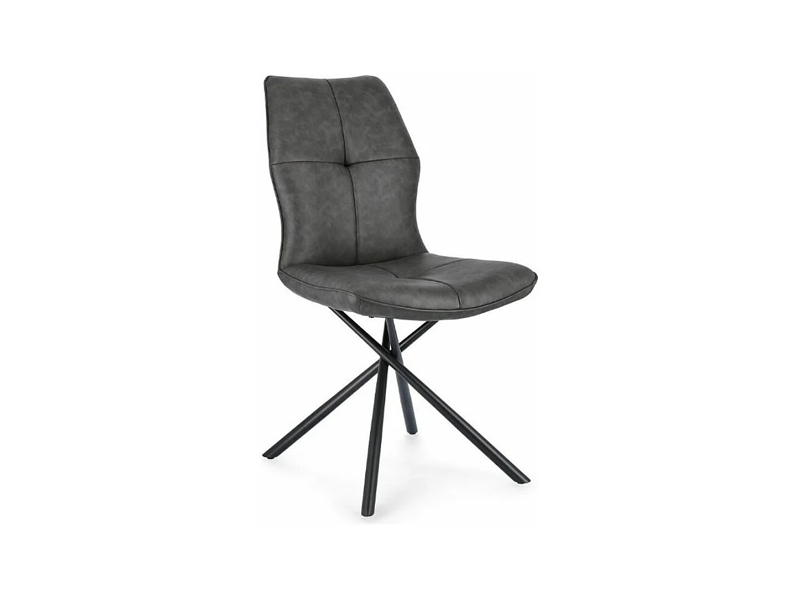 Chaise design simili cuir gris et pieds acier noir Kowla - Lot de 2