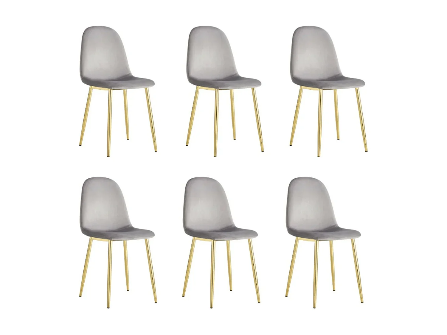 Lot de 6 chaises Ruka en velours avec pieds en acier doré - Élégance moderne-Couleur Gris