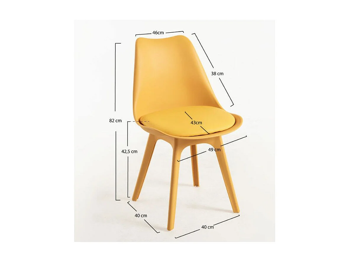 Chaise moderne polypropylène et coussin d'assise simili cuir jaune Arko - Lot de 2