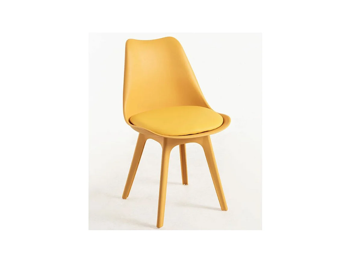 Chaise moderne polypropylène et coussin d'assise simili cuir jaune Arko - Lot de 2