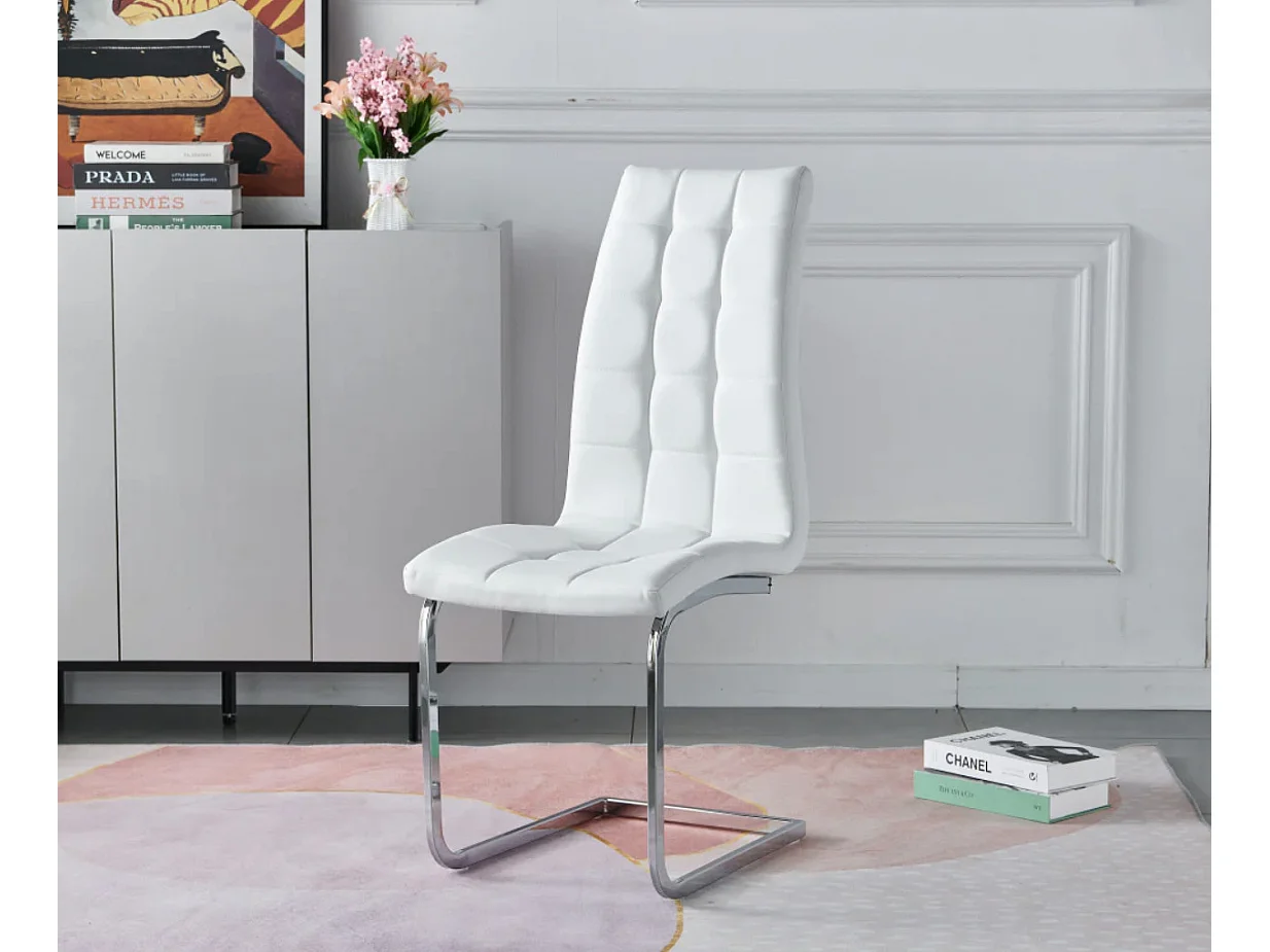 Chaise design simili cuir et pieds chromé Daizy - Lot de 6-Couleur Blanc