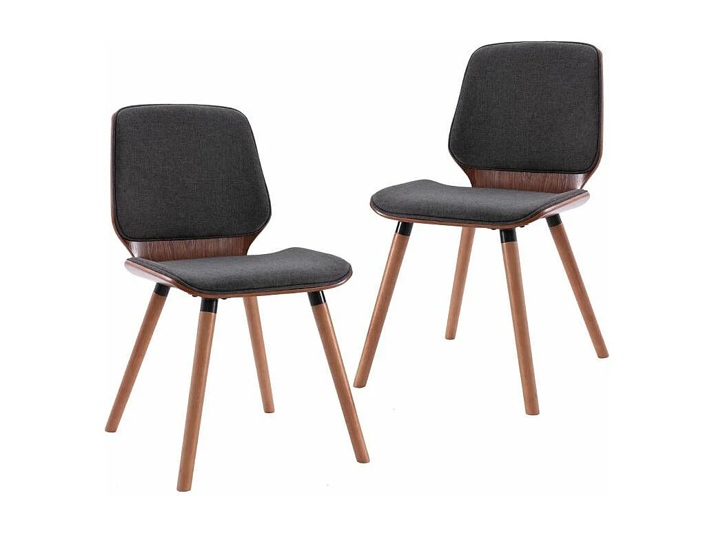 Chaise en bois noyer et tissu gris noir Klazo - Lot de 2