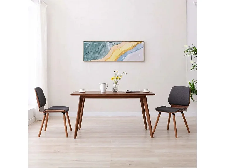 Chaise en bois noyer et tissu gris noir Klazo - Lot de 2