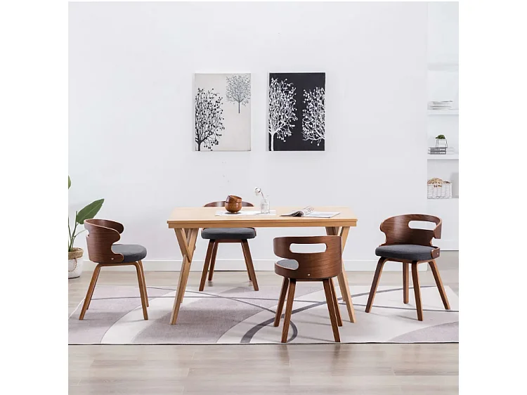 Chaise de salle à manger bois courbé foncé et tissu gris Laetitia - Lot de 4