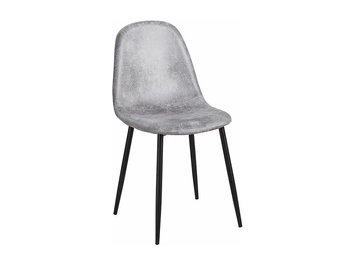 Chaise simili cuir gris clair vintage et pieds acier noir Kela