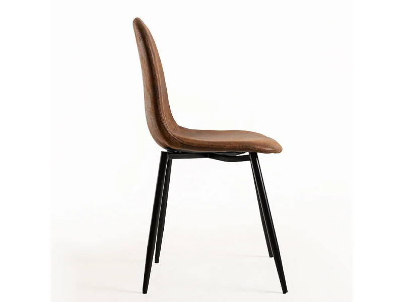 Silla vintage símil piel marrón y patas de acero negro Kela