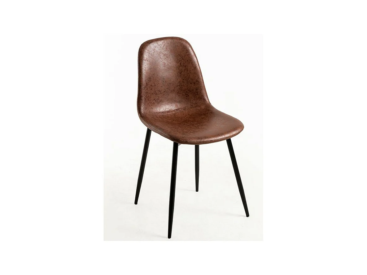 Chaise simili cuir marron vintage et pieds acier noir Kela