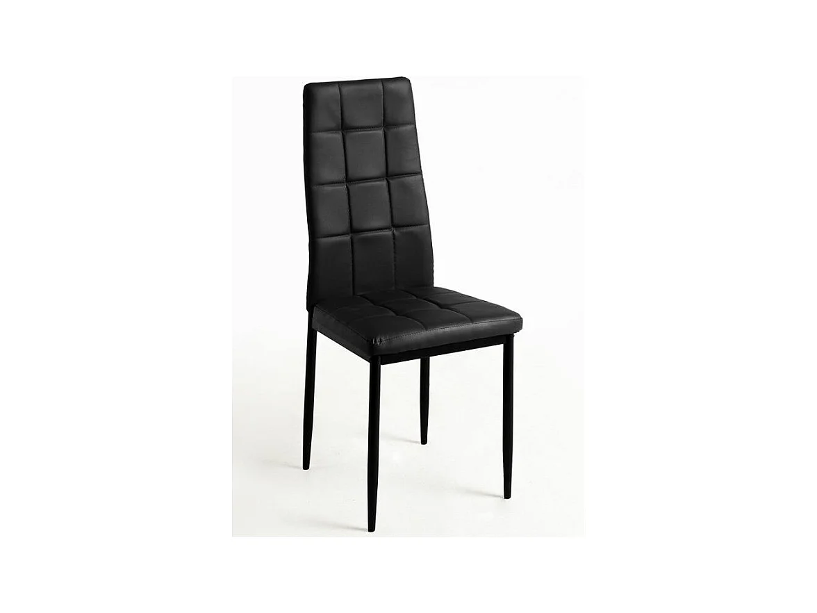 Silla Kentor acolchada símil piel negra y patas de acero negro