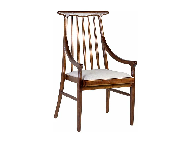 Chaise en bois massif marron et assise en tissu beige clair Bouka