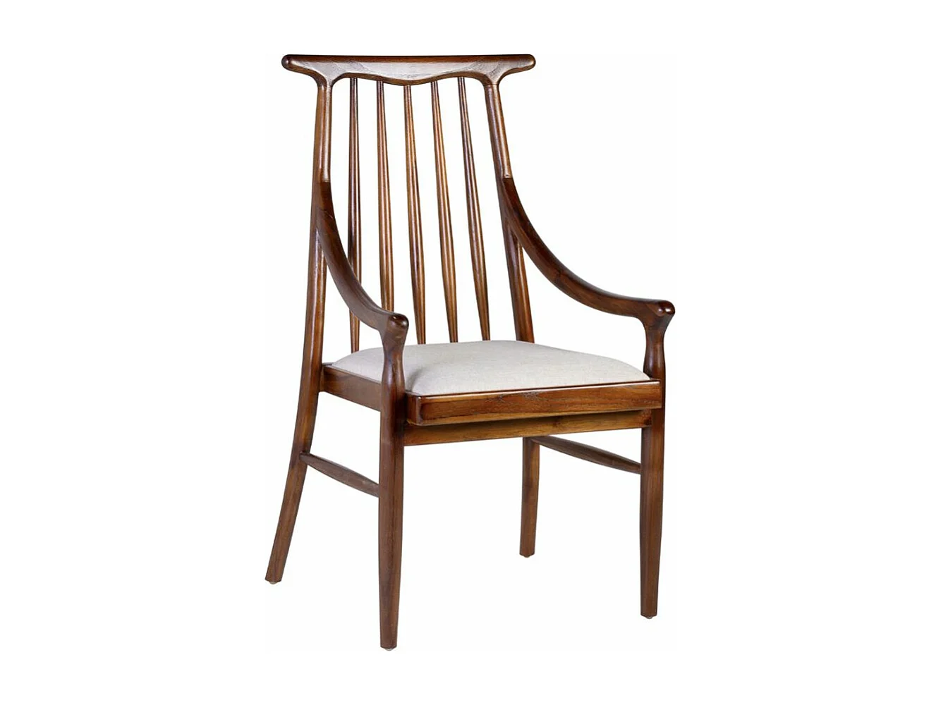 Chaise en bois massif marron et assise en tissu beige clair Bouka