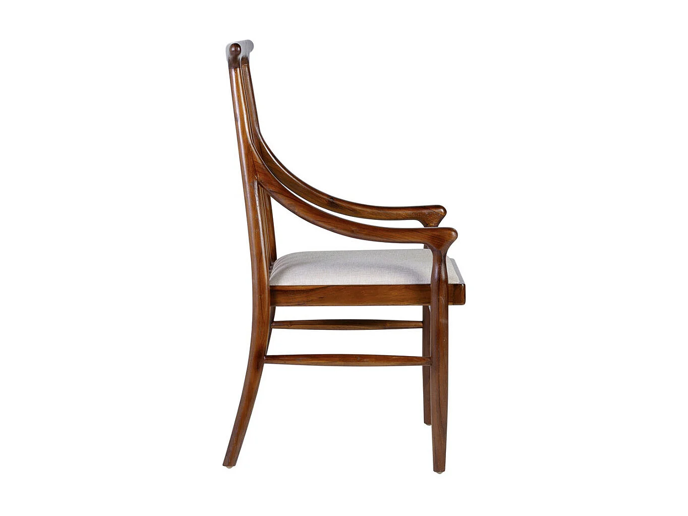 Chaise en bois massif marron et assise en tissu beige clair Bouka