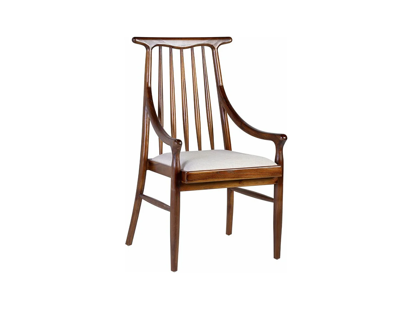 Chaise en bois massif marron et assise en tissu beige clair Bouka