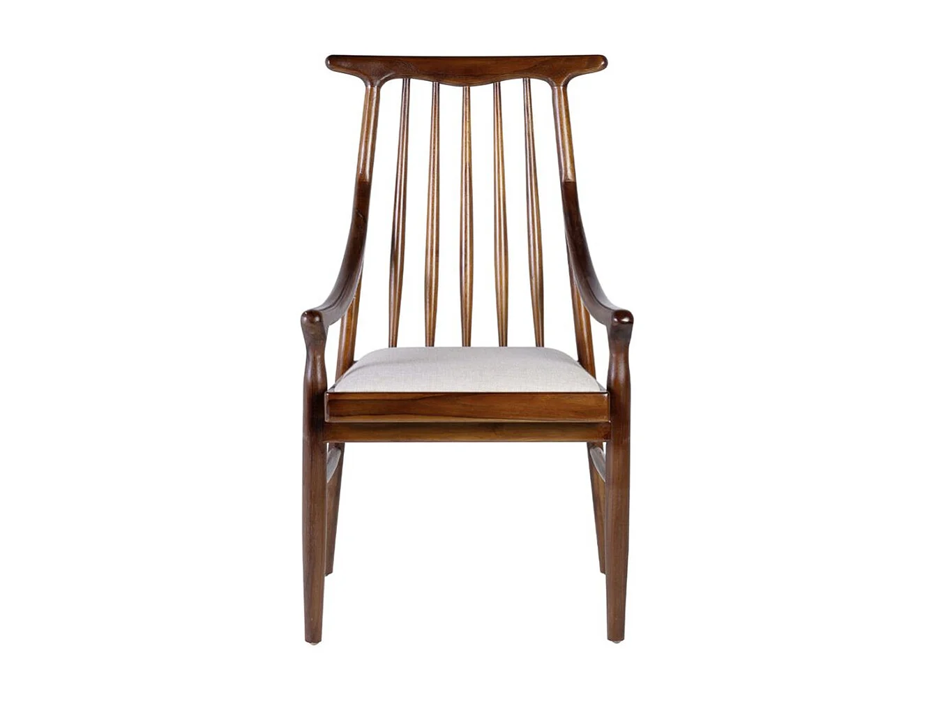 Chaise en bois massif marron et assise en tissu beige clair Bouka