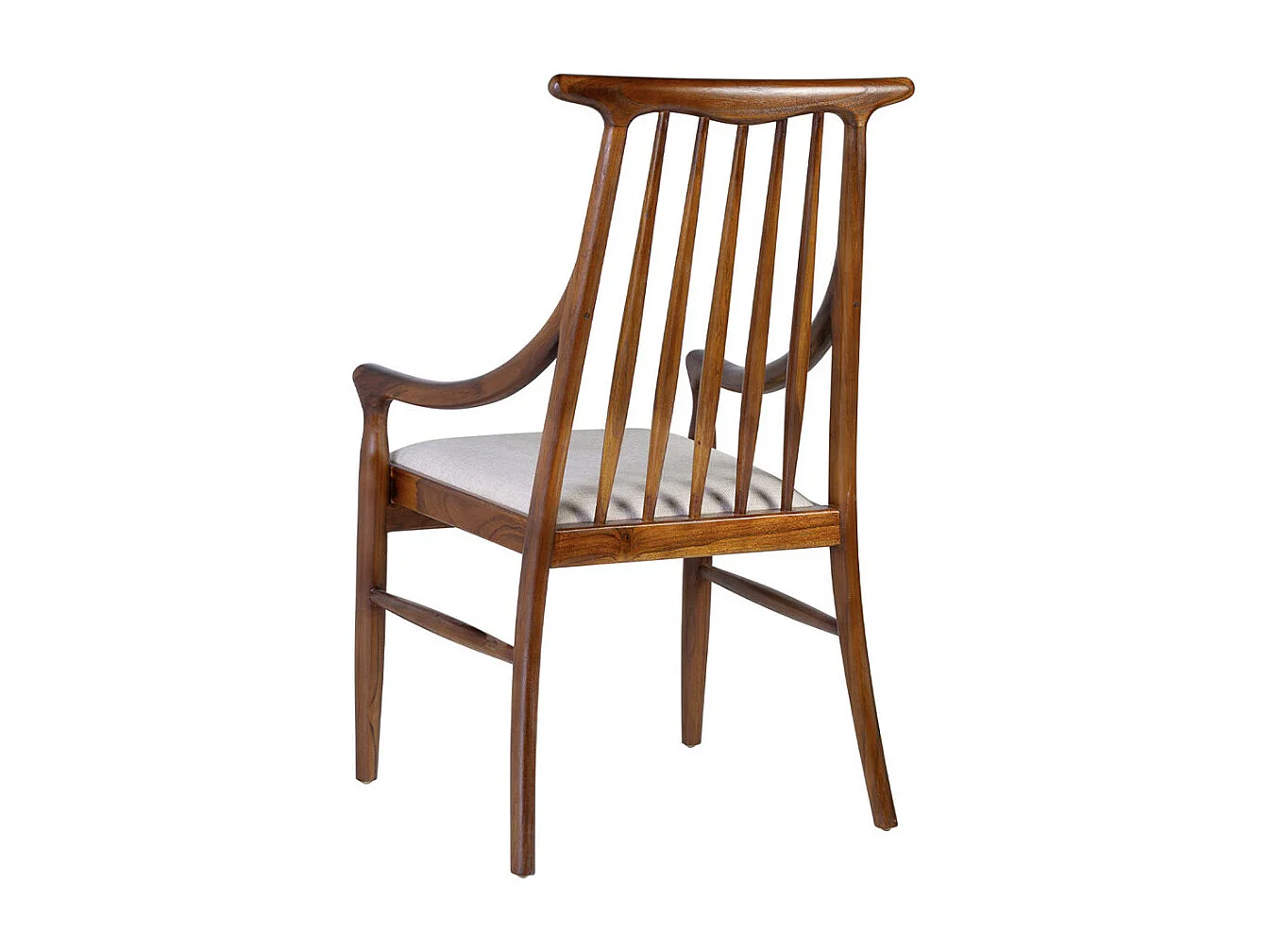 Chaise en bois massif marron et assise en tissu beige clair Bouka