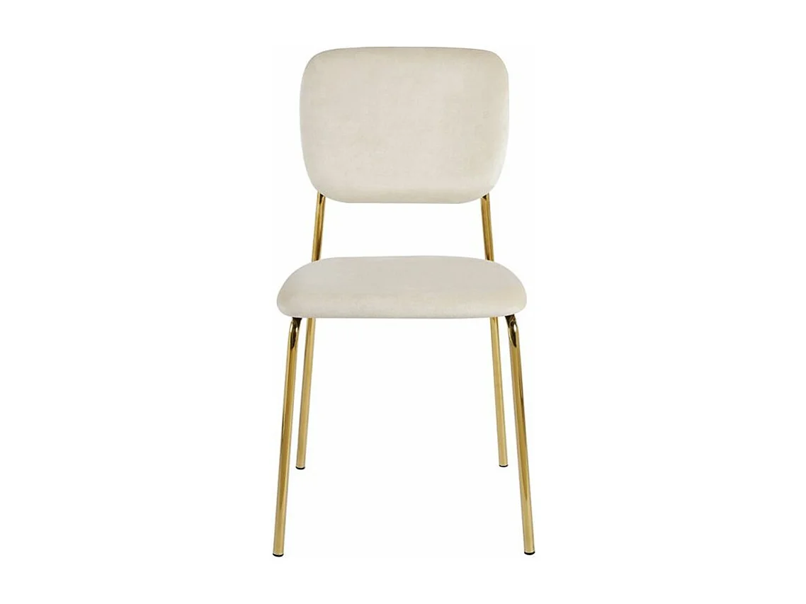 Silla de diseño con asiento de terciopelo color crema y patas de metal dorado Kara