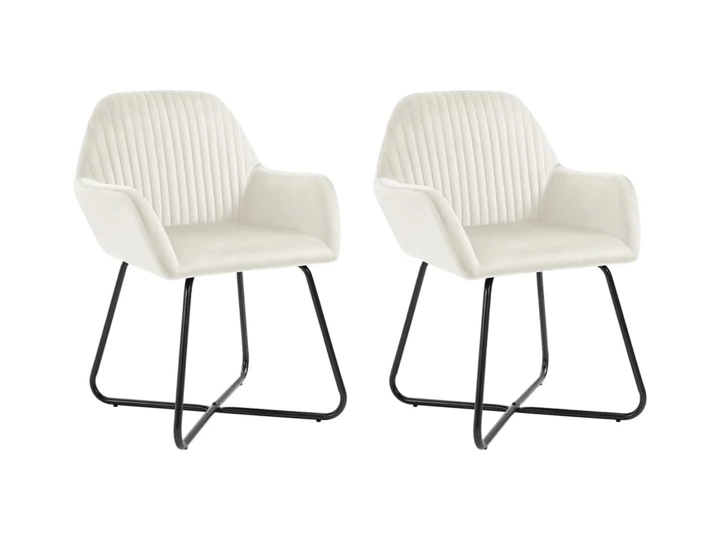 Chaise velours blanc cassé et pieds métal noir Mikee - Lot de 2