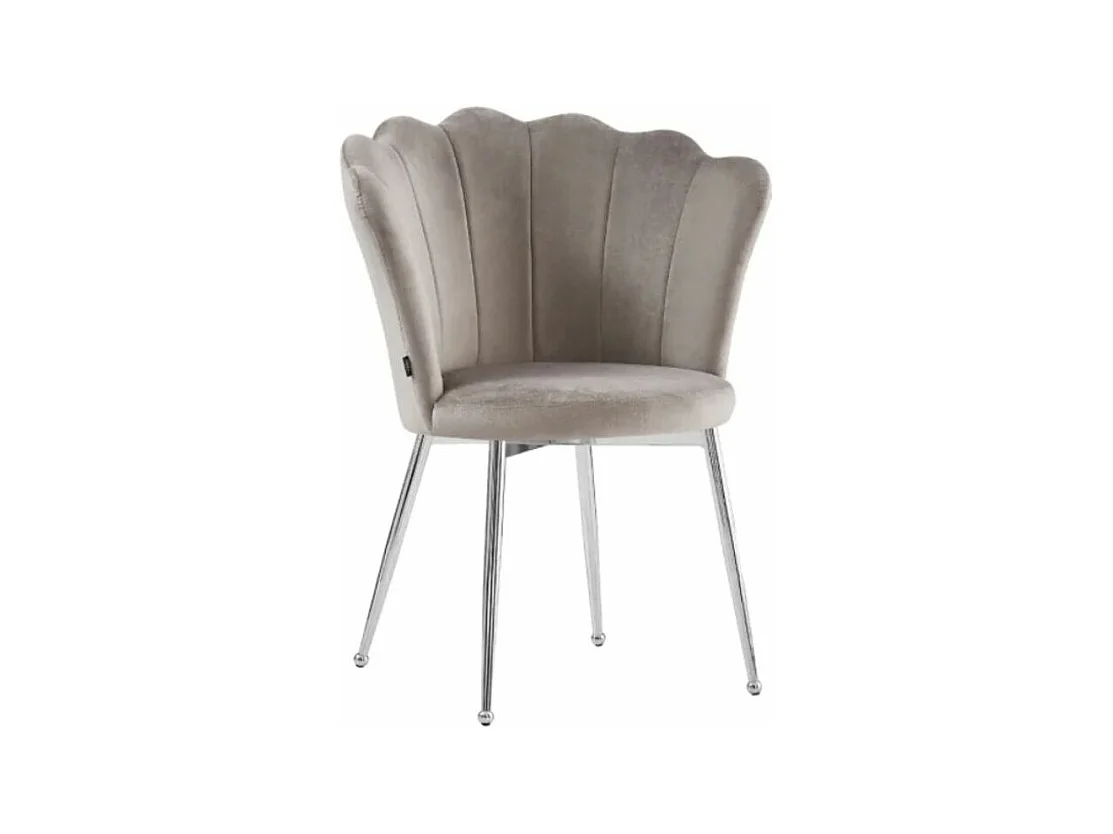 Chaise moderne velours et pieds métal chromé Pétale - Lot de 2-Couleur Beige foncé