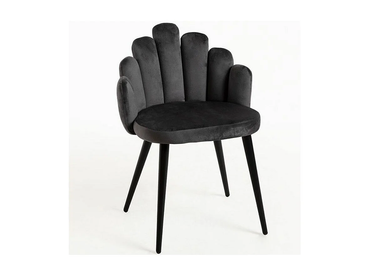 Chaise originale velours gris foncé et pieds métal noir Achille - Lot de 2