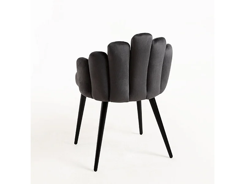 Chaise originale velours gris foncé et pieds métal noir Achille - Lot de 2