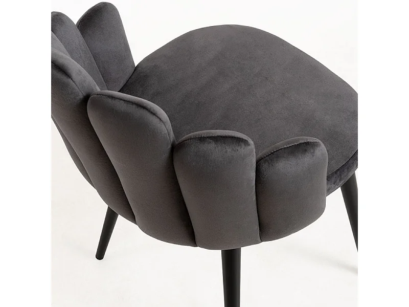 Chaise originale velours gris foncé et pieds métal noir Achille - Lot de 2