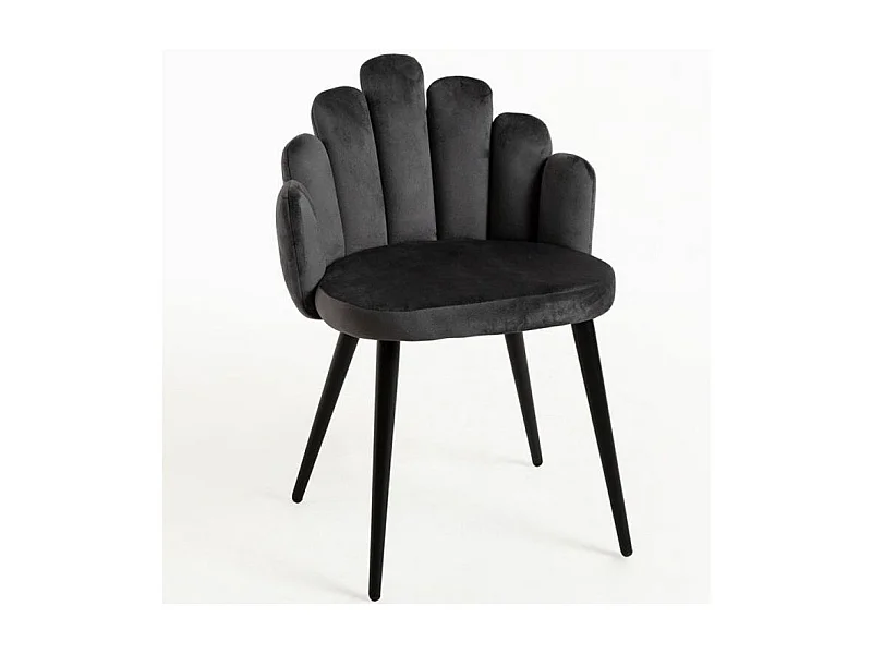 Chaise originale velours gris foncé et pieds métal noir Achille - Lot de 2