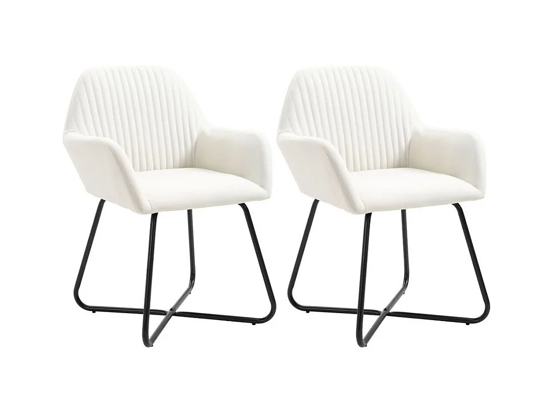 Chaise tissu blanc cassé et pieds métal noir Mikee - Lot de 2