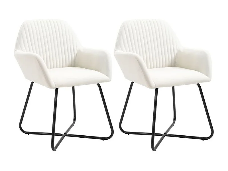 Chaise tissu blanc cassé et pieds métal noir Mikee - Lot de 2