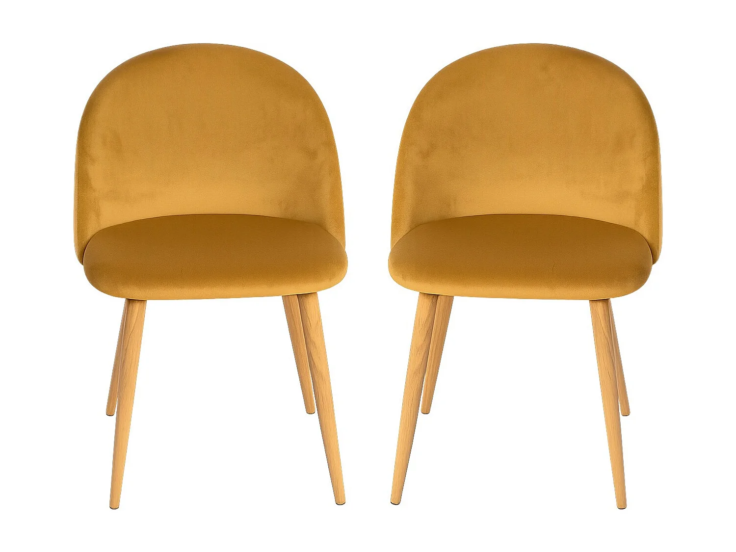 Lot de 2 chaises Kazon - Velours élégant et pieds métal effet bois clair-Couleur Jaune miel