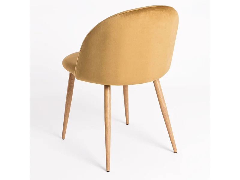 Lot de 2 chaises Kazon - Velours élégant et pieds métal effet bois clair-Couleur Jaune miel