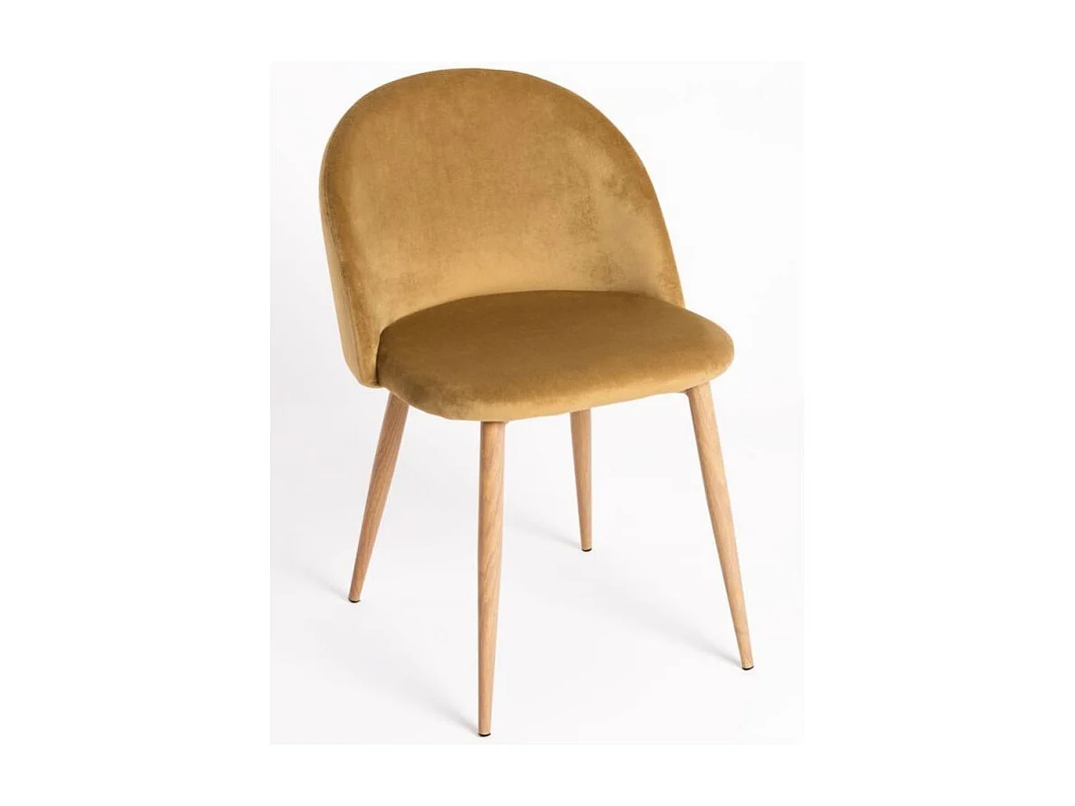 Lot de 2 chaises Kazon - Velours élégant et pieds métal effet bois clair-Couleur Jaune miel