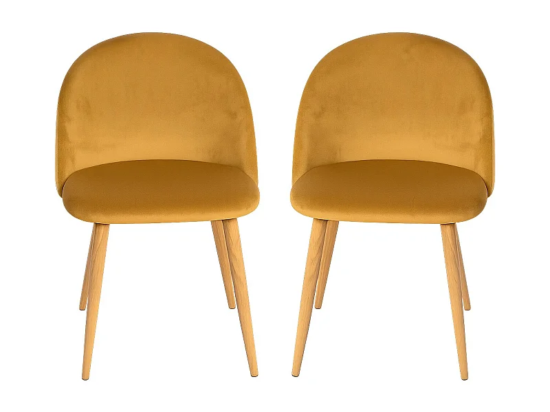 Juego de 2 sillas Kazon - Elegantes patas de metal efecto terciopelo y madera clara-Color amarillo M