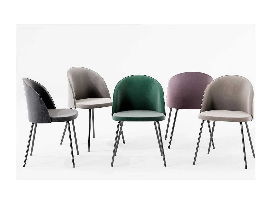 Chaise moderne velours et métal noir Luza- Lot de 4-Couleur Beige clair