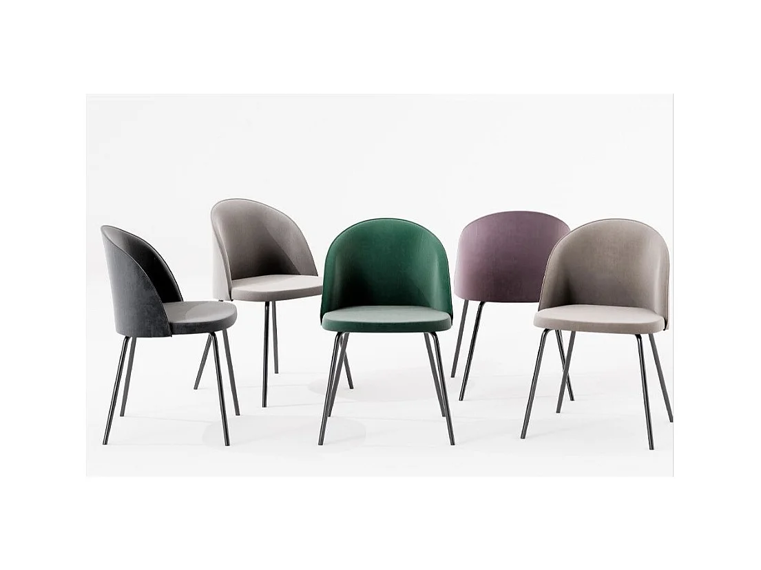 Chaise moderne velours et métal noir Luza- Lot de 4-Couleur Beige clair
