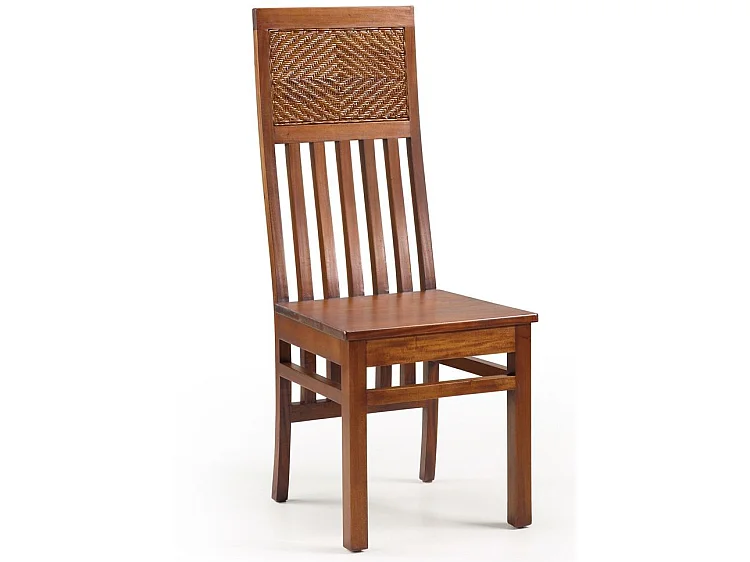 Chaise coloniale en bois massif d'acajou et rotin Falkane