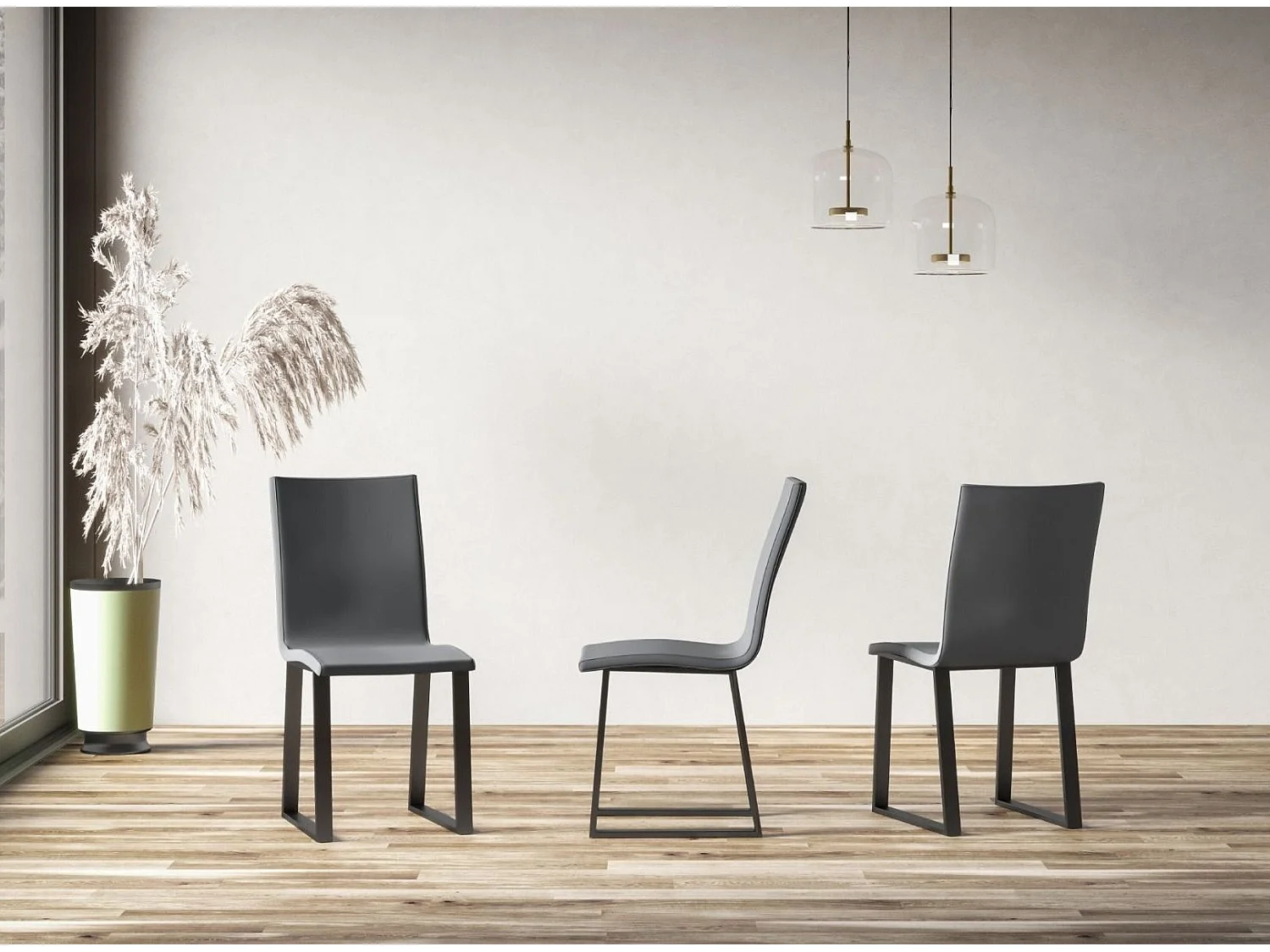 Chaise moderne simili cuir et pieds métal anthracite Tiroz-Couleur Gris anthracite