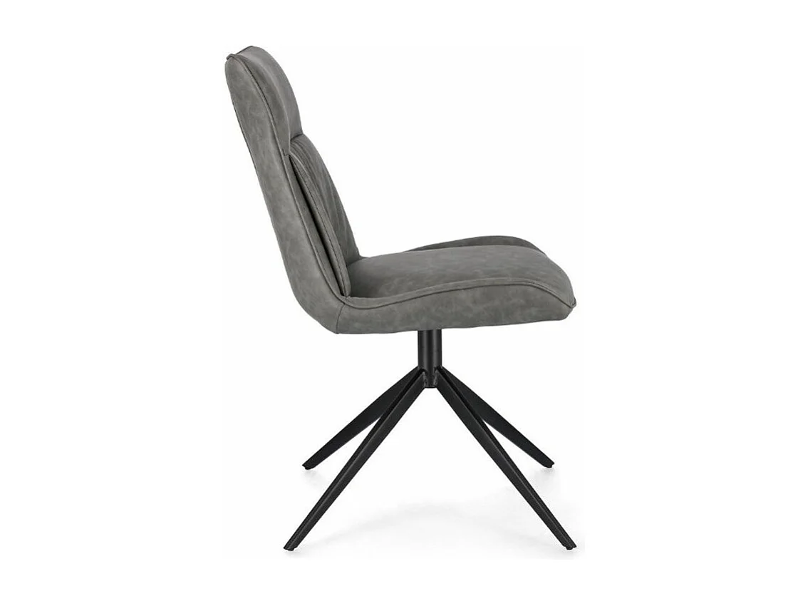 Chaise design simili cuir gris et pieds acier noir Jowka - Lot de 2