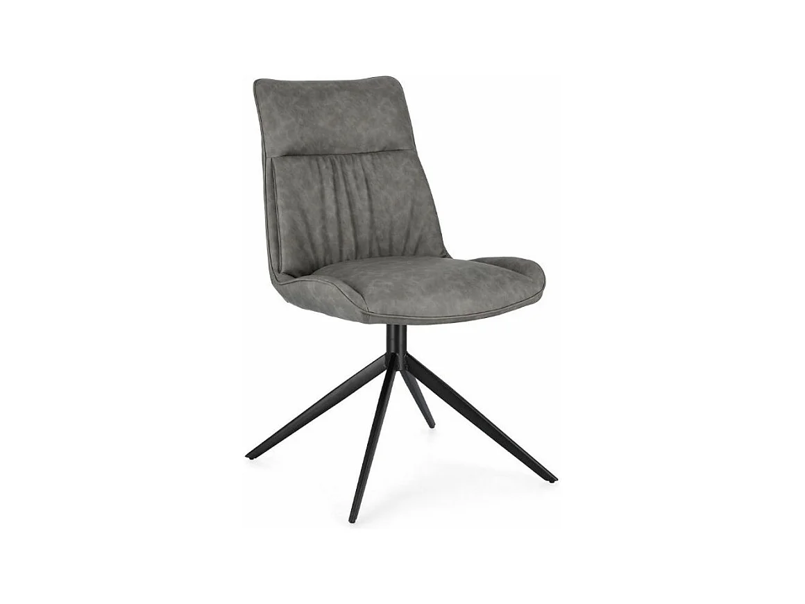 Chaise design simili cuir gris et pieds acier noir Jowka - Lot de 2