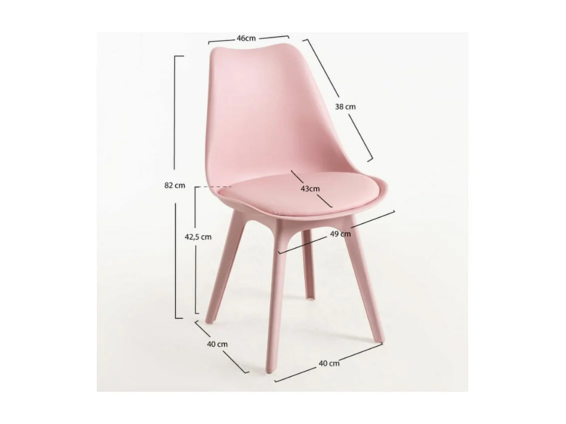 Silla moderna de polipropileno y cojín de asiento en polipiel rosa Arko