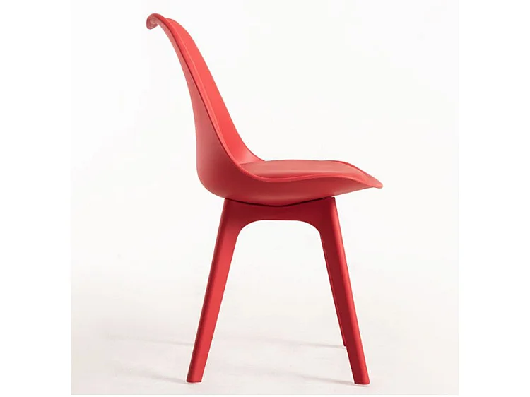 Silla moderna de polipropileno y cojín de asiento en polipiel roja Arko