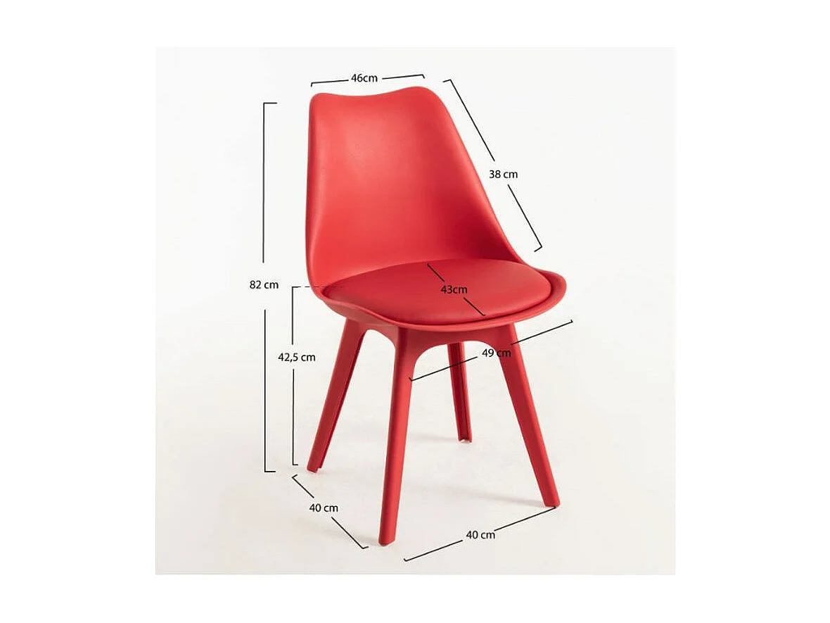 Silla moderna de polipropileno y cojín de asiento en polipiel roja Arko