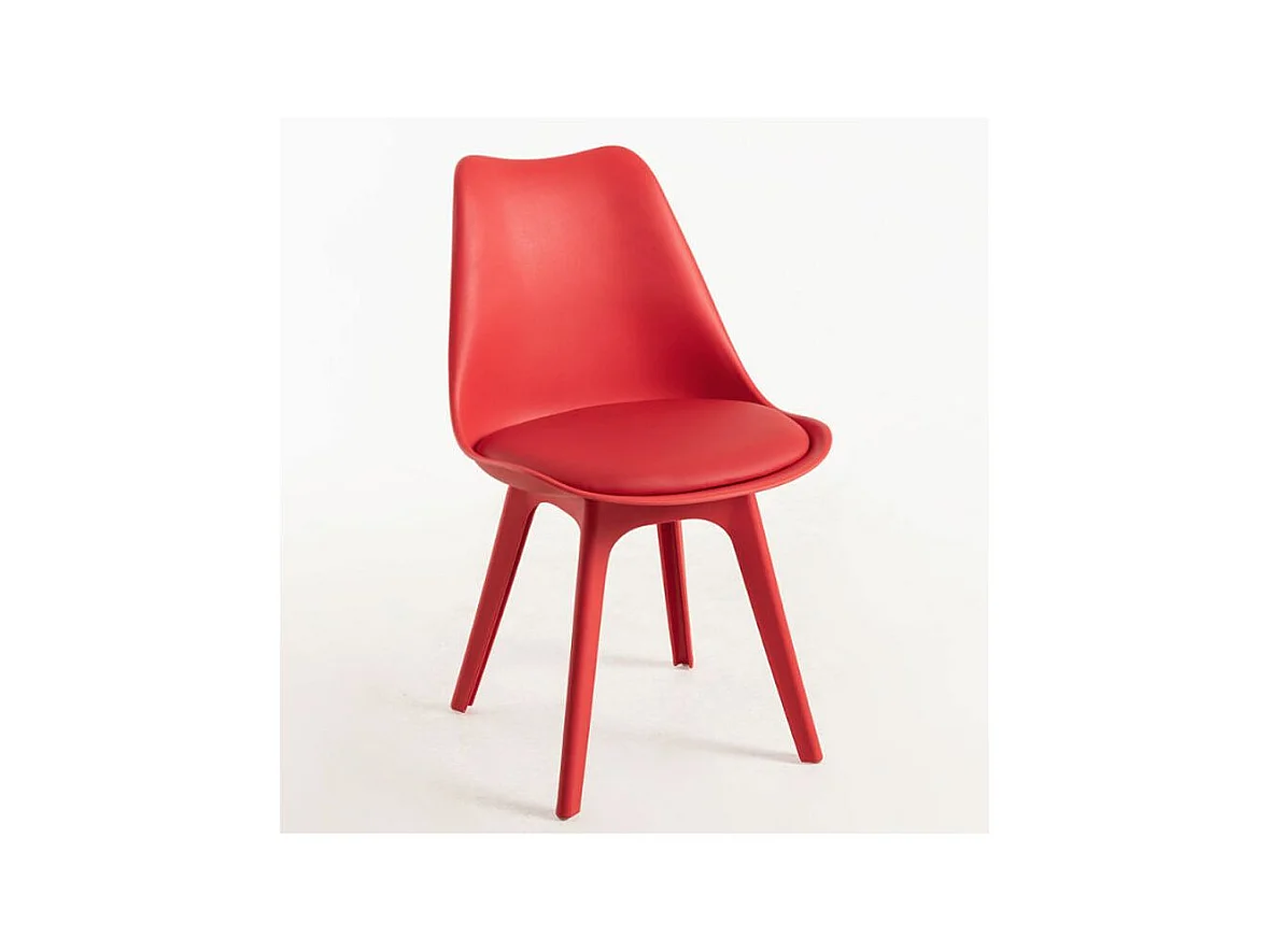Chaise moderne polypropylène et coussin d'assise simili cuir rouge Arko - Lot de 2