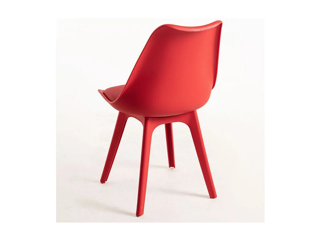Chaise moderne polypropylène et coussin d'assise simili cuir rouge Arko - Lot de 2