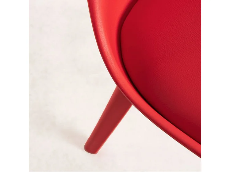 Chaise moderne polypropylène et coussin d'assise simili cuir rouge Arko - Lot de 2
