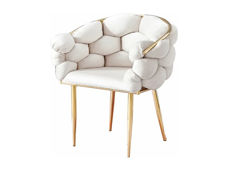 Chaise design capitonnée Florenca - Lot de 2-Couleur Beige clair-Piètement Doré