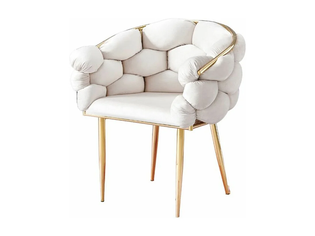 Chaise design capitonnée Florenca - Lot de 2-Couleur Beige clair-Piètement Doré