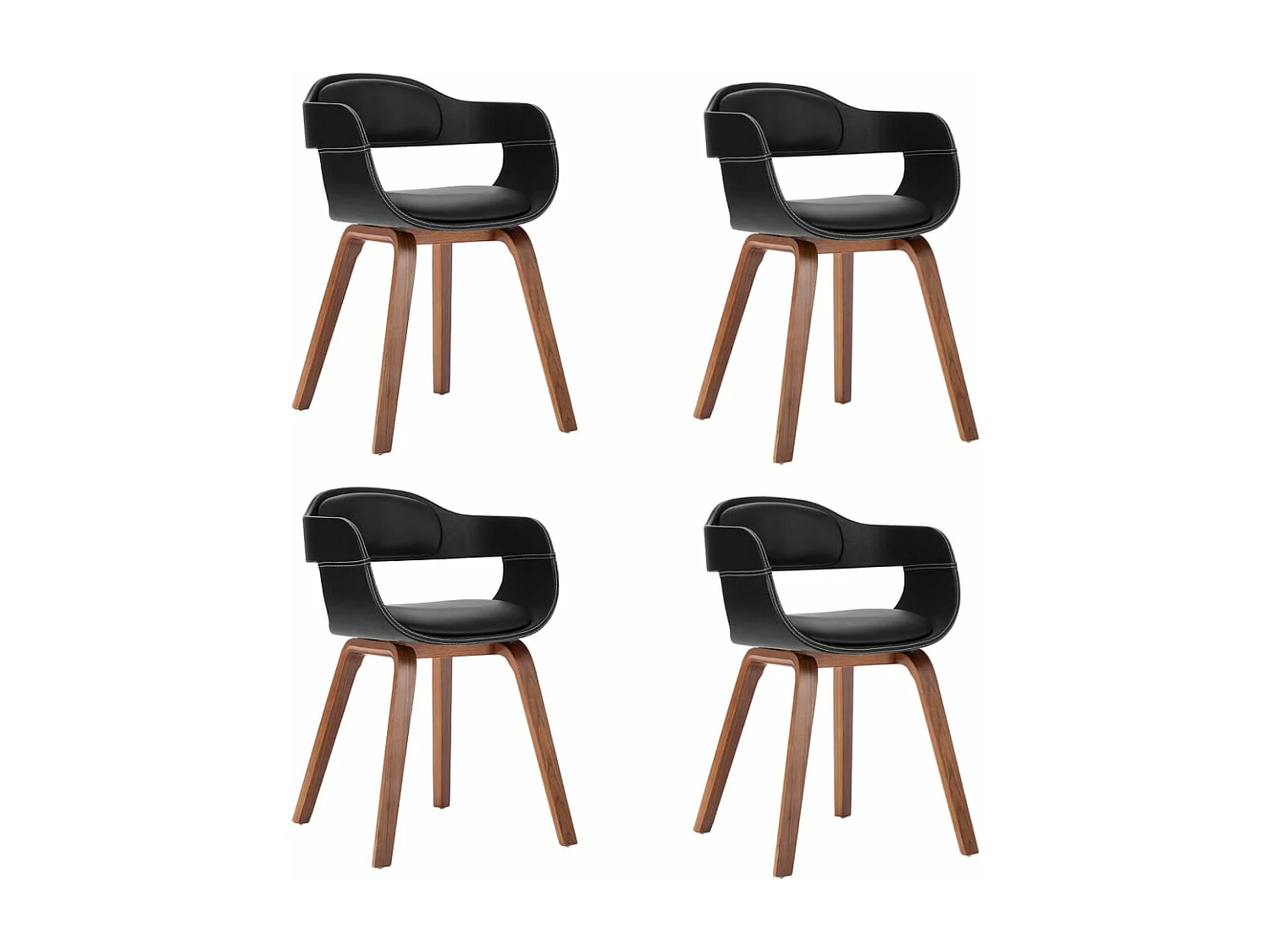 Chaises de salle à manger 4 pcs Noir Bois courbé et similicuir 3